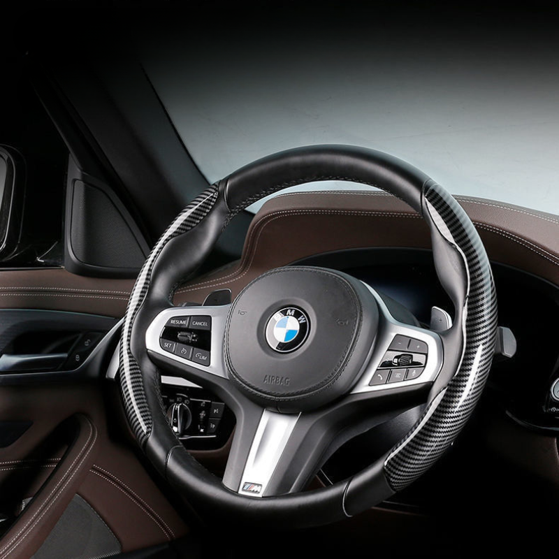 Premium Carbon Fiber Steering Wheel Cover - Clear and Glossy, Easy Installation, Universal Fit