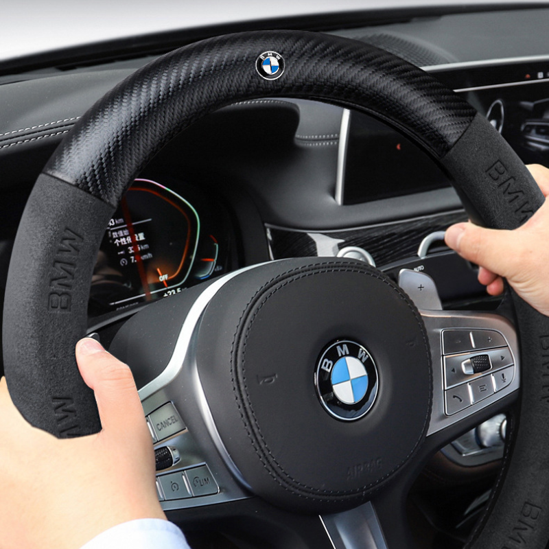 TrackVibe | Brown Carbon Suede Steering Wheel Cover – Anti-Slip & Wear-Resistant