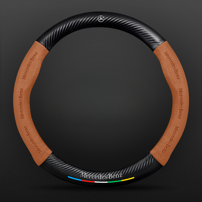TrackVibe | Brown Carbon Suede Steering Wheel Cover – Anti-Slip & Wear-Resistant