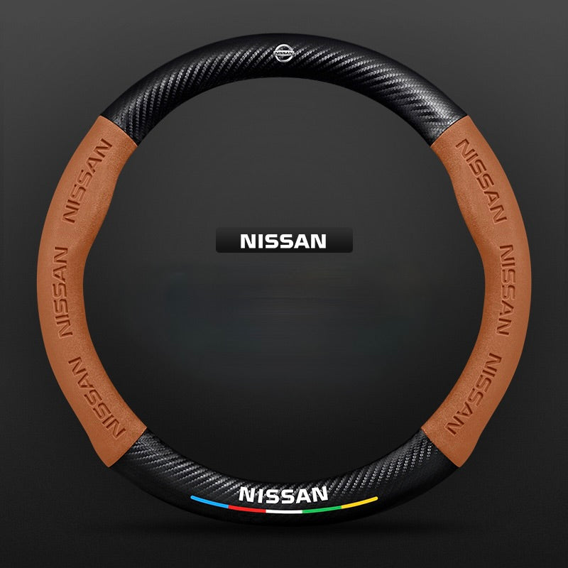 TrackVibe | Brown Carbon Suede Steering Wheel Cover – Anti-Slip & Wear-Resistant