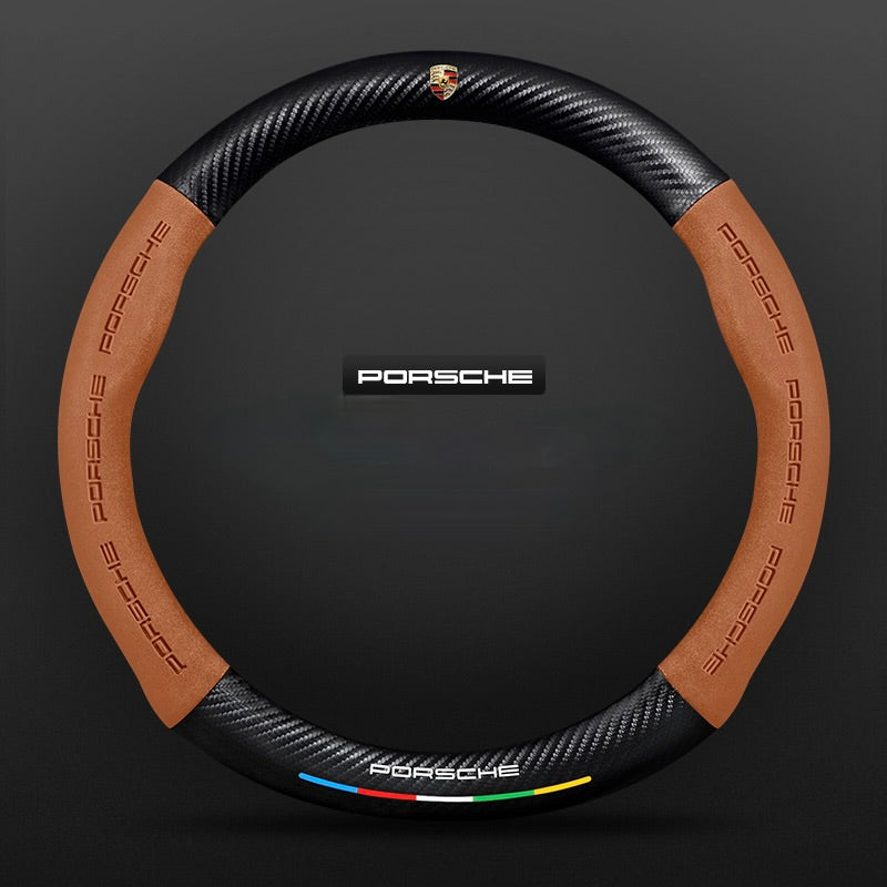 TrackVibe | Brown Carbon Suede Steering Wheel Cover – Anti-Slip & Wear-Resistant