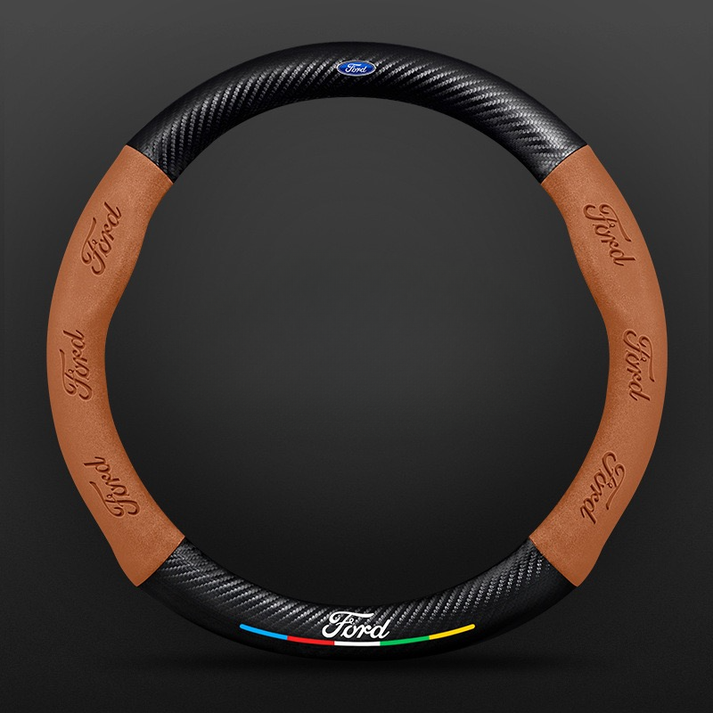 TrackVibe | Brown Carbon Suede Steering Wheel Cover – Anti-Slip & Wear-Resistant