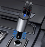 Car Multi-functional Charger：4-in-1 Retractable Charging Cable