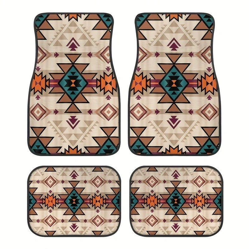 Ethnic Retro Style Car Floor Mats - Stain-Resistant & Easy to Clean