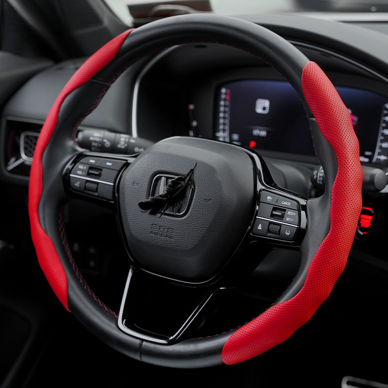 Premium Perforated Nappa Leather Steering Wheel Cover - Anti-Slip, Breathable, Scratch-Resistant, Easy to Clean